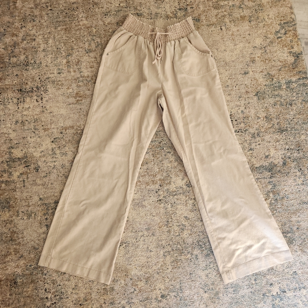 Linen Cotton Wide Leg Comfort Pant Vacation Resort Boho Breathable Neutral L